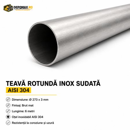 Teava rotunda inox sudata AISI 304, 273 x 3 mm, 6 metri